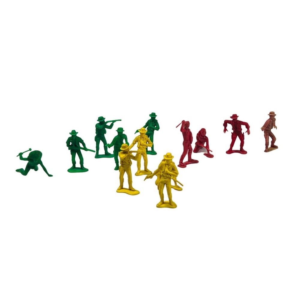 Vintage 13 Toys Plastic Cowboys & Indians  2.5"-3" Figures Red, Green & Yellow